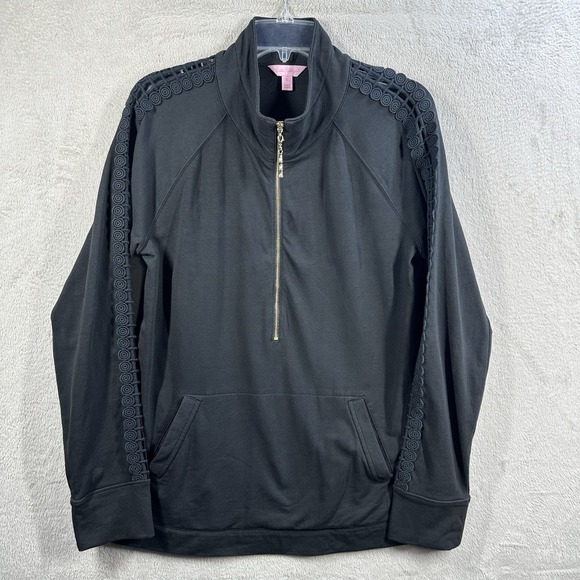 Lilly Pulitzer Tops - Lilly Pulitzer Sweatshirt Women's L Black Half Zip Top Cut Out Details Pocket